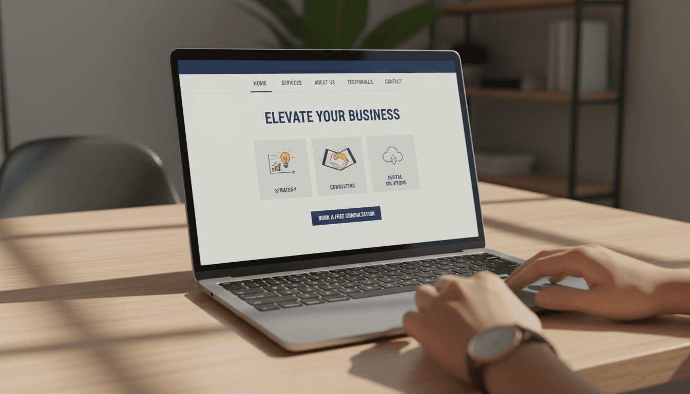 Laptop displaying a professional Corebuild-built website for a local service business